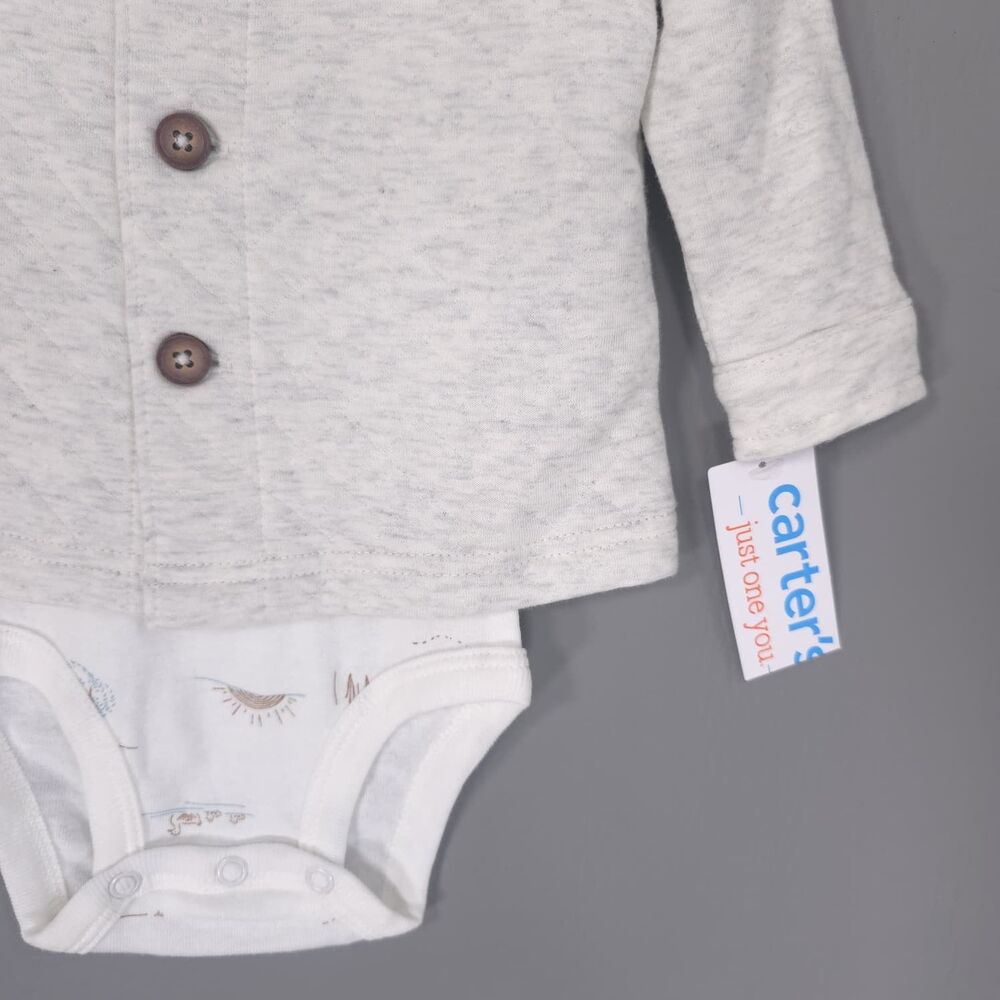 CARTERS Baby Boy New Outfit 2 Pc Set Bodysuit Jacket 6M Gray White 1S260510 - Picture 4 of 9